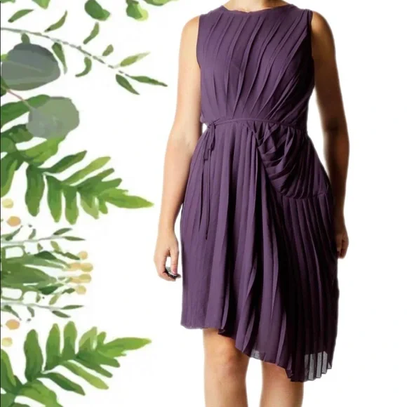 Purple pleated asymmetrical dress | simply Vera Wang | sundress | pleated skirt - Picture 2 of 4